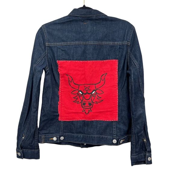 Levi Strauss & Co Womens Denim Jean Jacket Button Bull Patch Flap Pockets Blue M - Picture 4 of 5